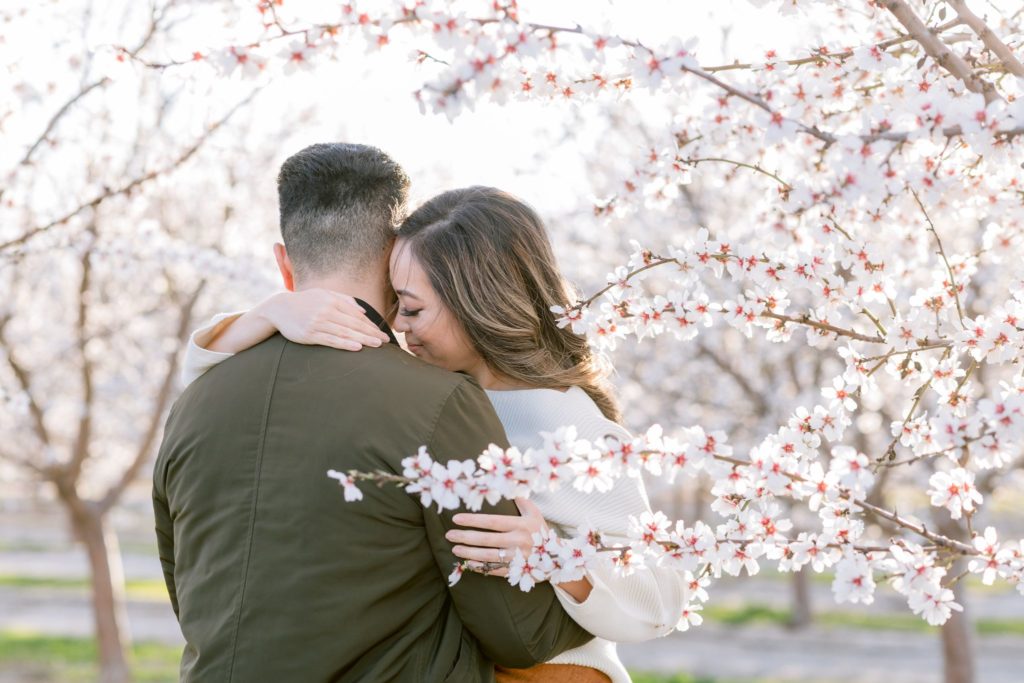 Almond Orchard Cherry Blossoms Engagement Photos