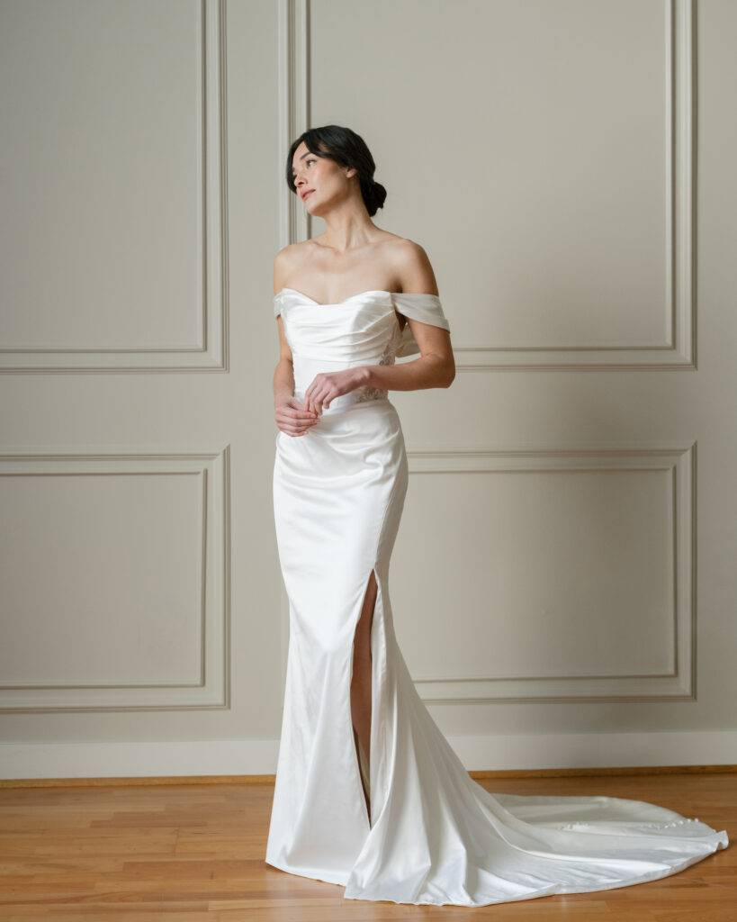 A modern bridal portrait photographed in the San Francisco Bay Area featuring a Lace & Liberty design.